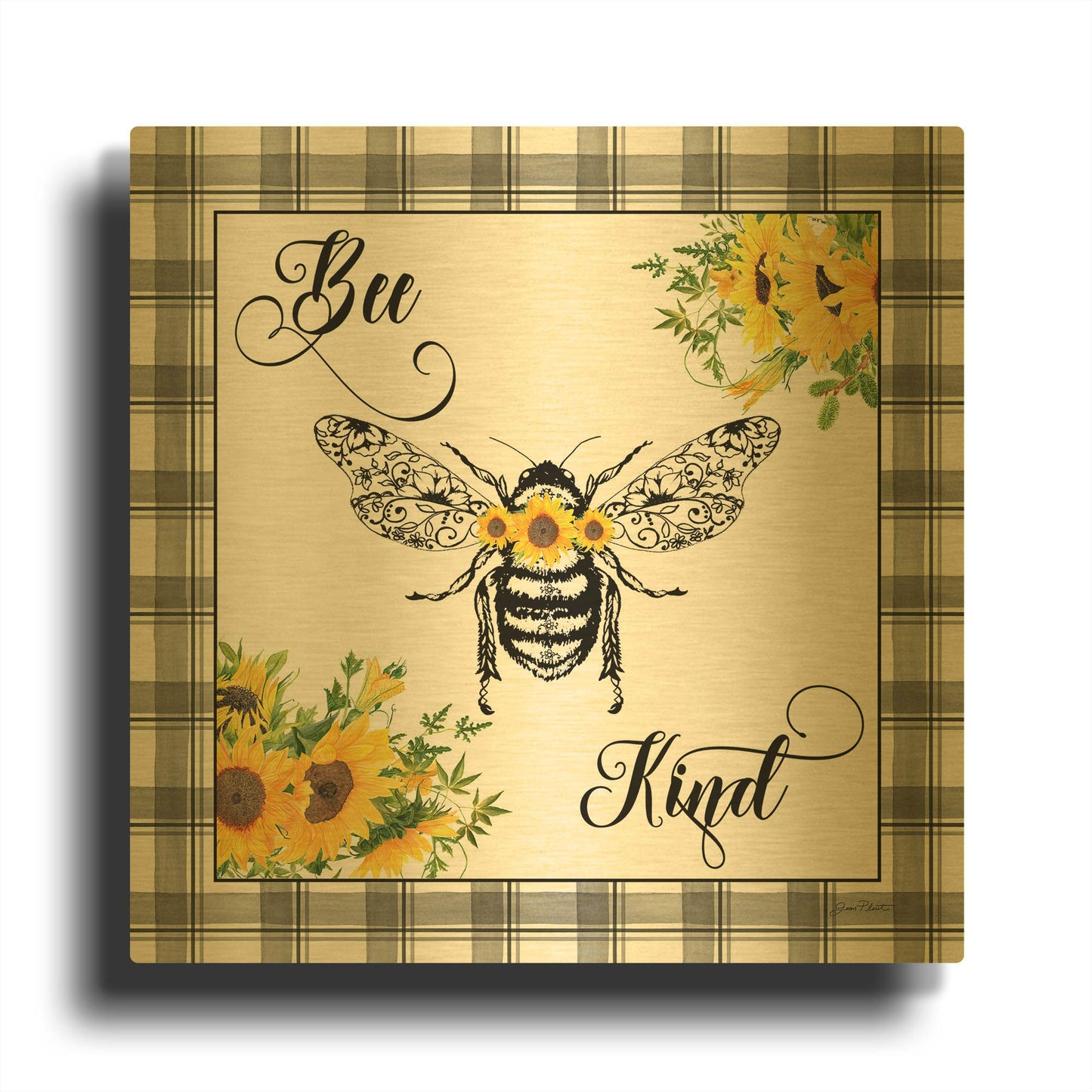 'Lovely Plaid Sentiments D' By Jean Plout Gold Metal Wall Art