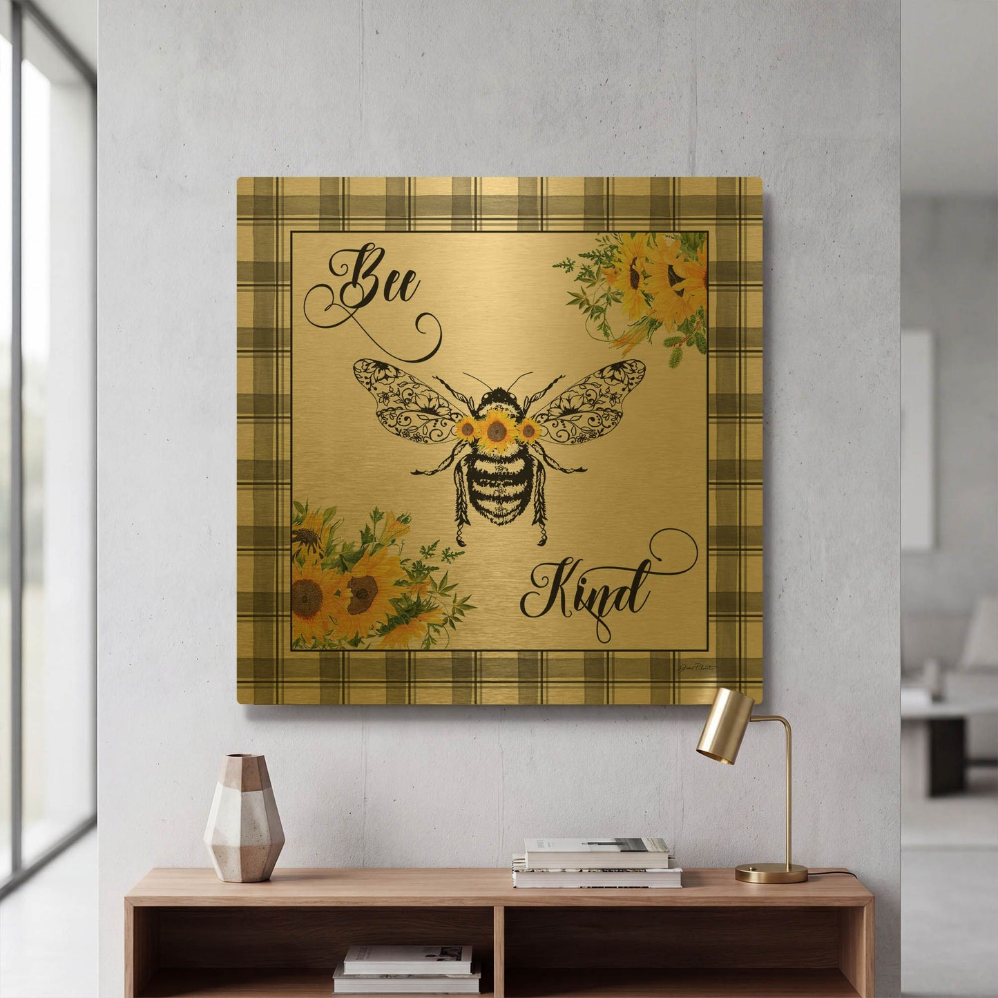 'Lovely Plaid Sentiments D' By Jean Plout Gold Metal Wall Art