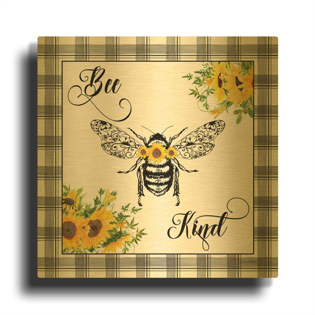 'Lovely Plaid Sentiments D' By Jean Plout Gold Metal Wall Art