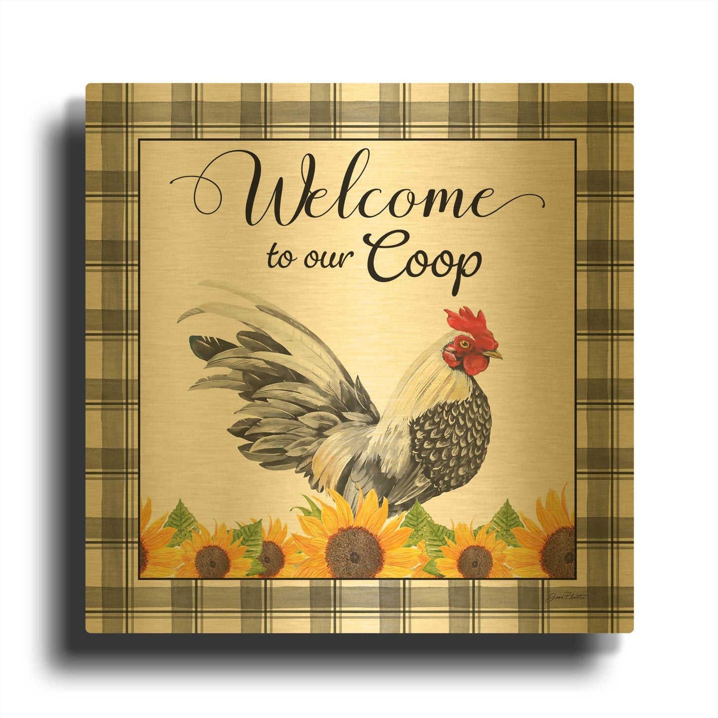 'Lovely Plaid Sentiments E' By Jean Plout Gold Metal Wall Art