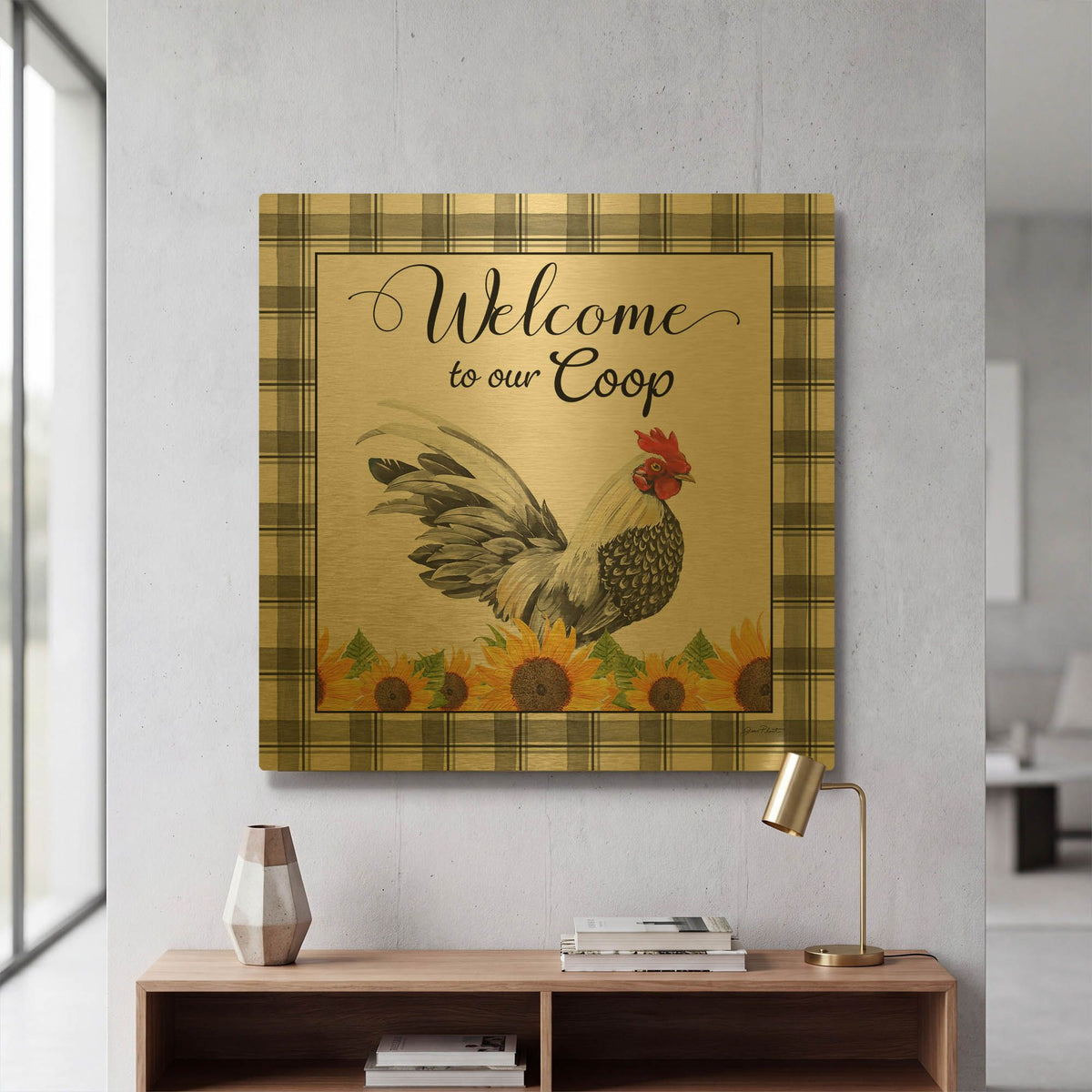 'Lovely Plaid Sentiments E' By Jean Plout Gold Metal Wall Art