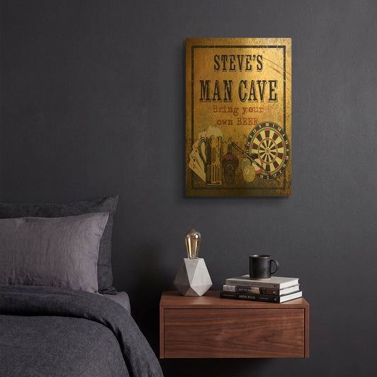 'Man Cave Personalized Beer' By Jean Plout Gold Metal Wall Art