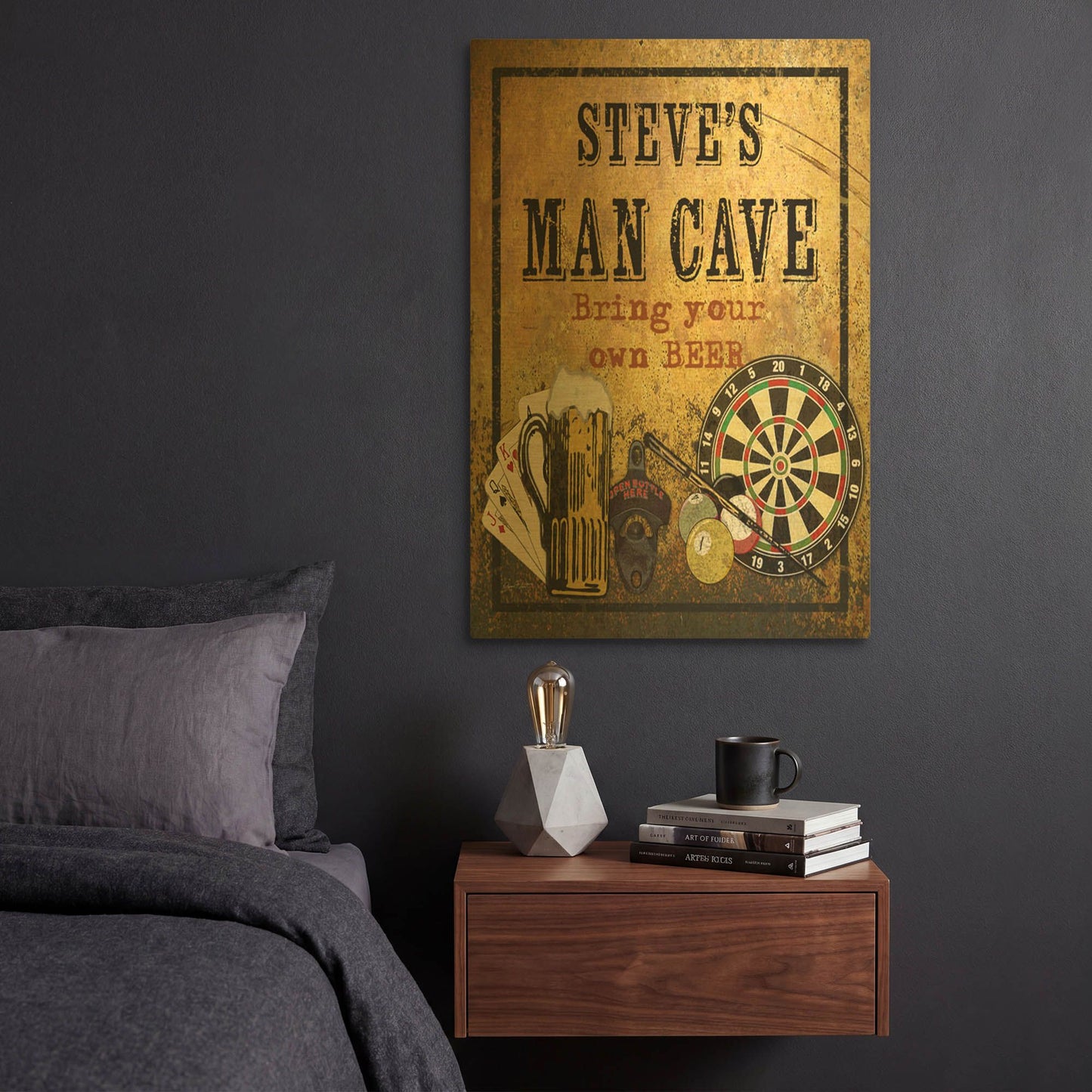 'Man Cave Personalized Beer' By Jean Plout Gold Metal Wall Art