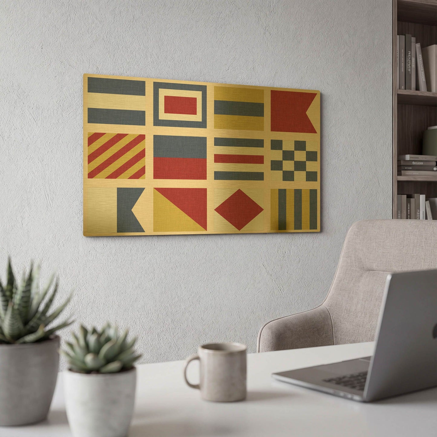 'Maritime Nautical Flags Pattern' By Jean Plout Gold Metal Wall Art