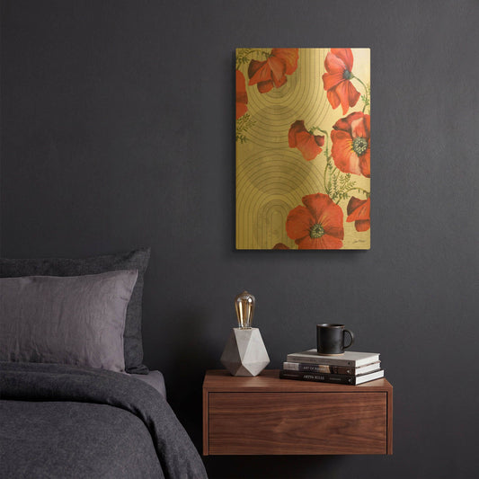 'Mid Century Poppies A' By Jean Plout Gold Metal Wall Art