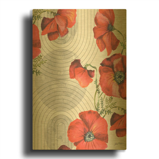 'Mid Century Poppies A' By Jean Plout Gold Metal Wall Art