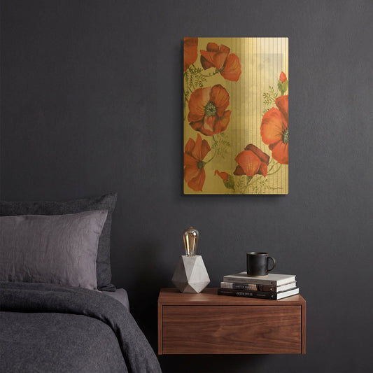 'Mid Century Poppies B' By Jean Plout Gold Metal Wall Art
