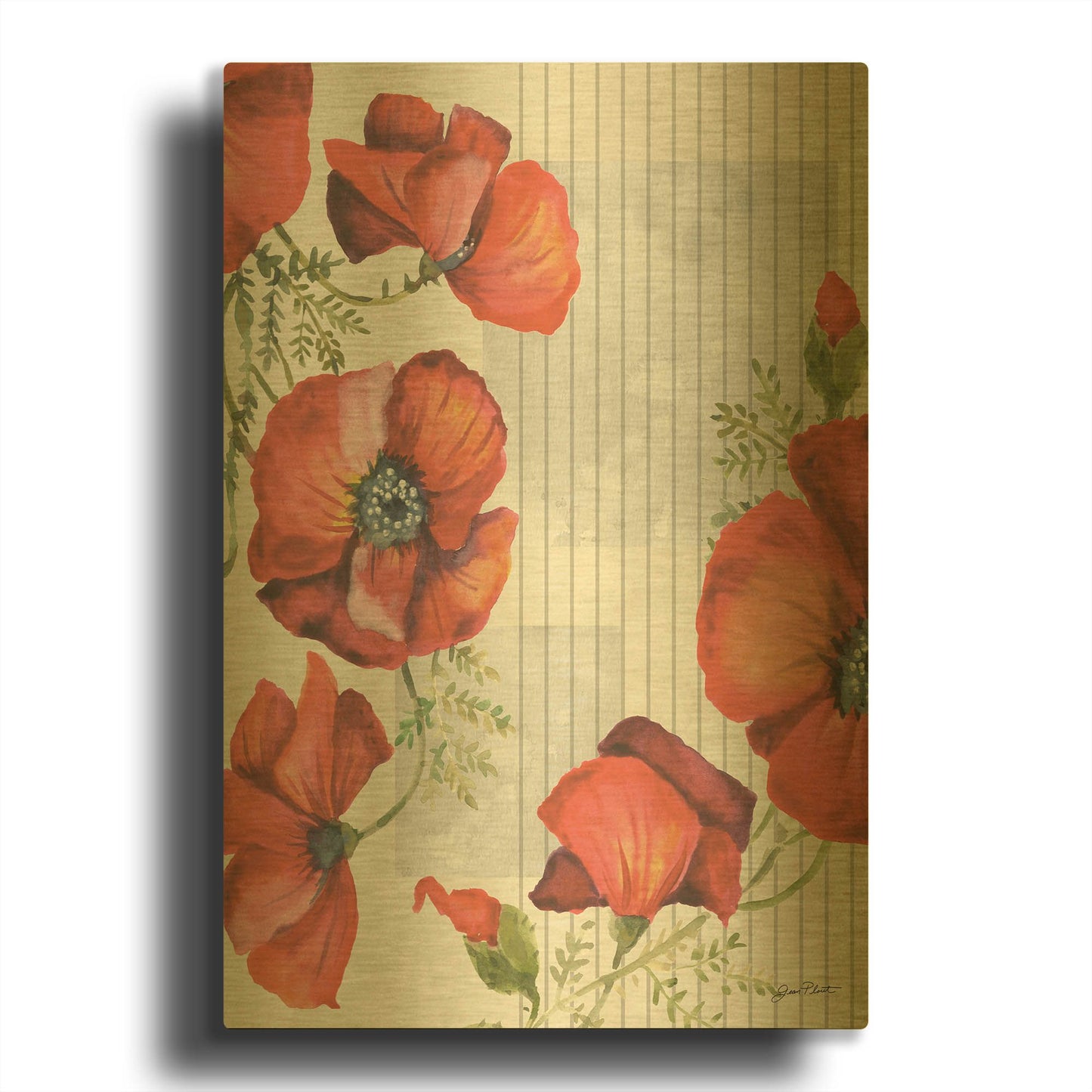 'Mid Century Poppies B' By Jean Plout Gold Metal Wall Art