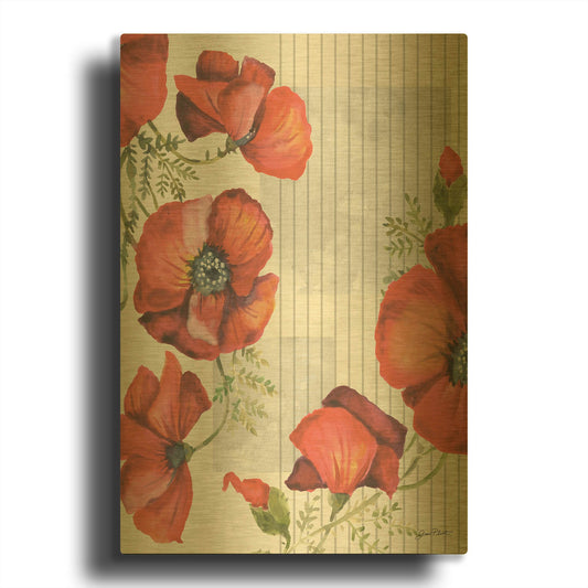 'Mid Century Poppies B' By Jean Plout Gold Metal Wall Art