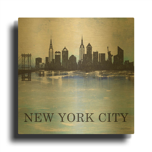 'Misty Blue Cities A B' By Jean Plout Gold Metal Wall Art
