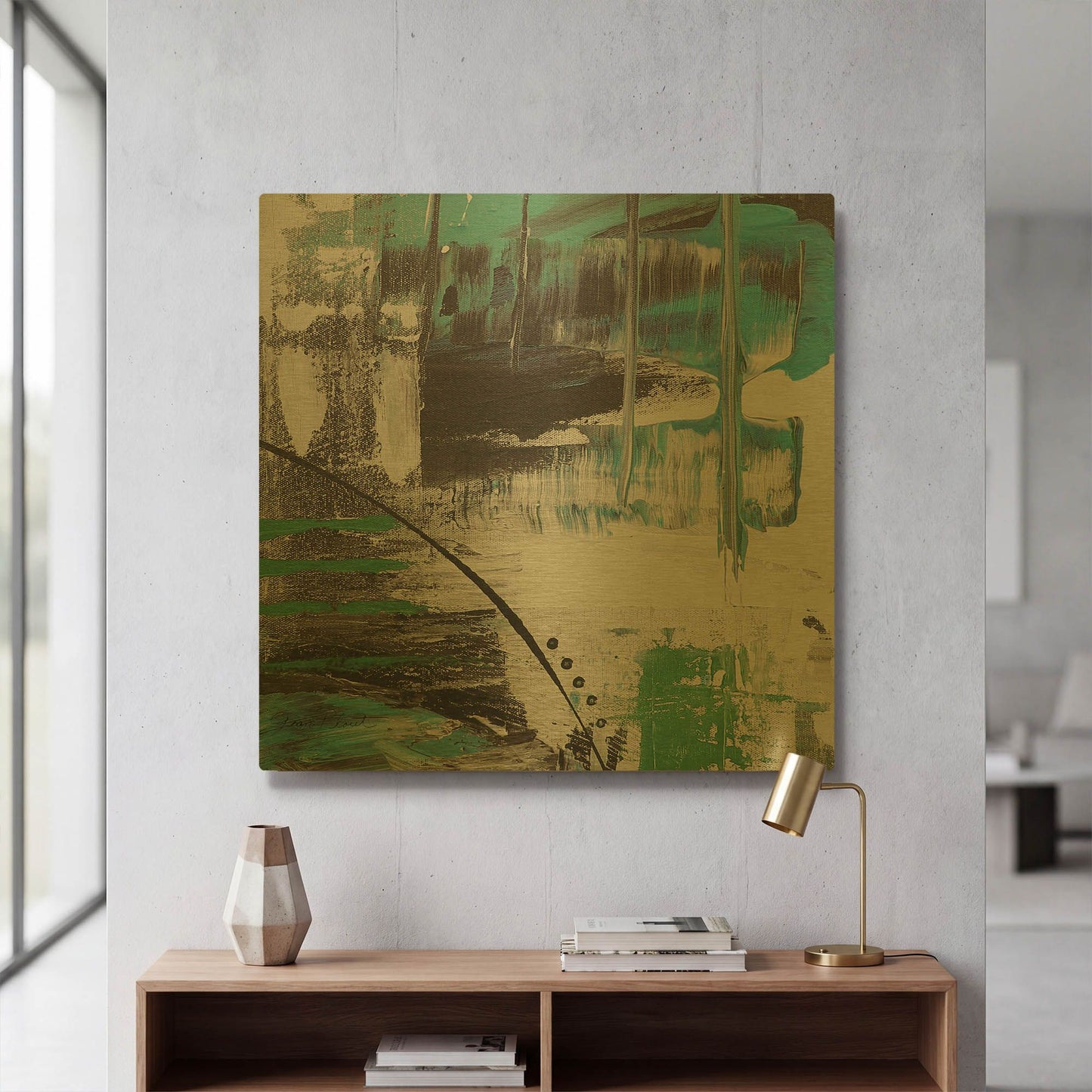 'Moody Blues Abstract B' By Jean Plout Gold Metal Wall Art