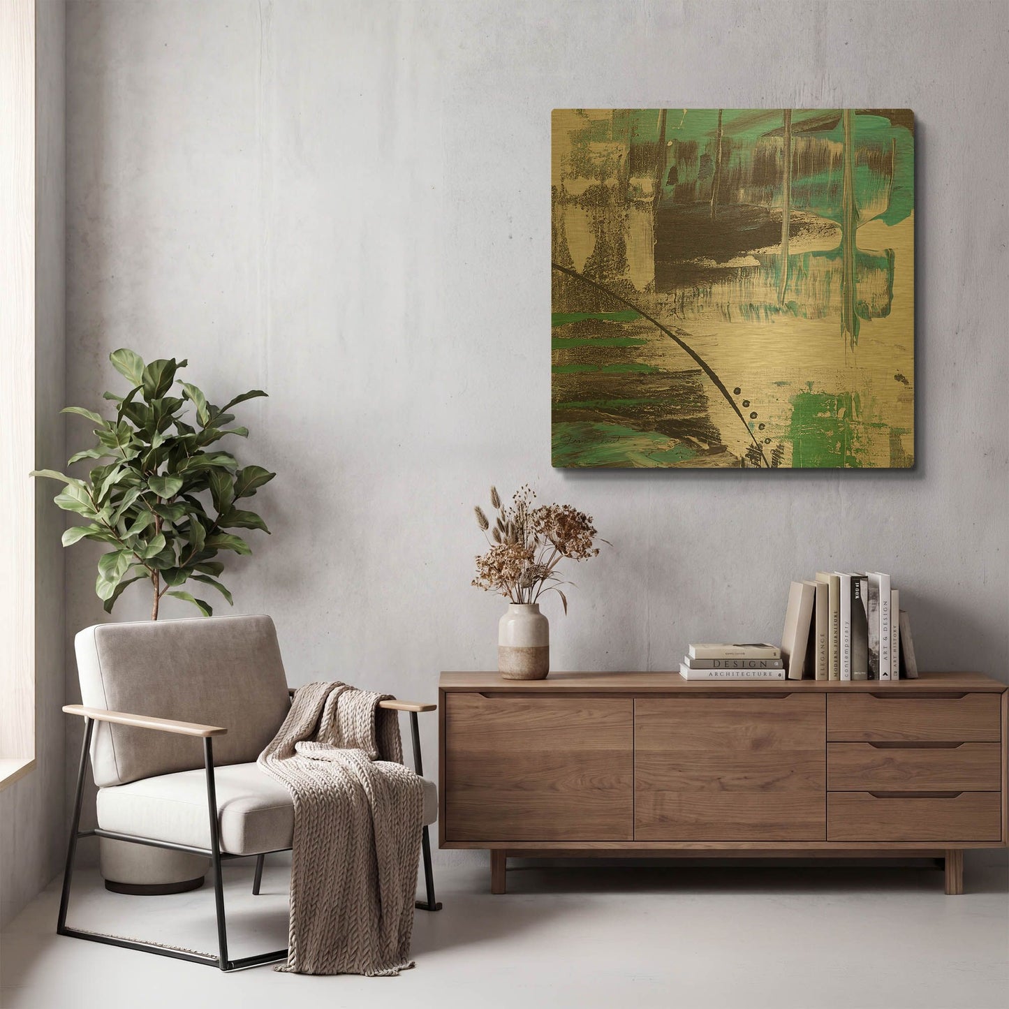 'Moody Blues Abstract B' By Jean Plout Gold Metal Wall Art