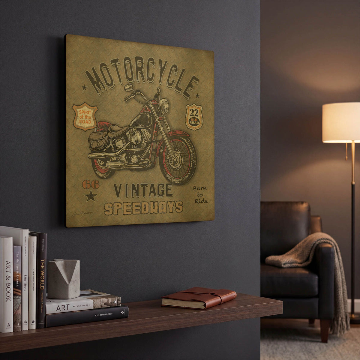 'Motorcycle Speedway A' By Jean Plout Gold Metal Wall Art