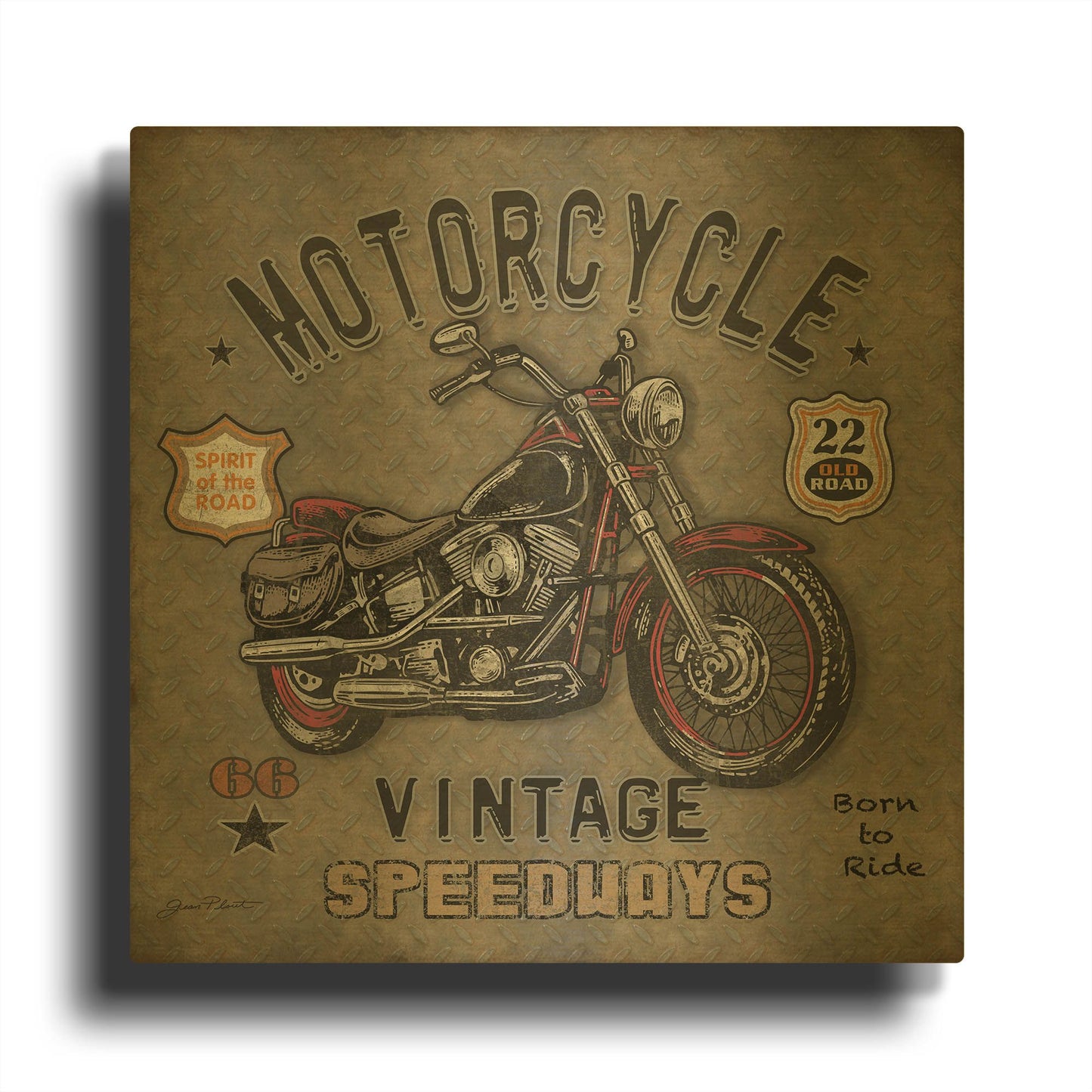 'Motorcycle Speedway A' By Jean Plout Gold Metal Wall Art