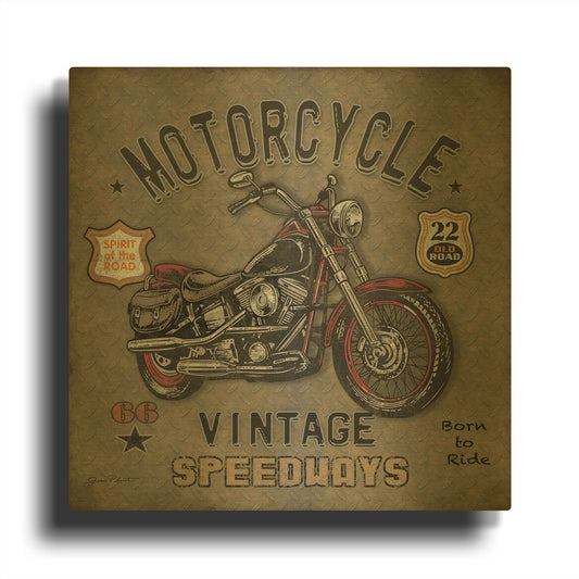 'Motorcycle Speedway A' By Jean Plout Gold Metal Wall Art