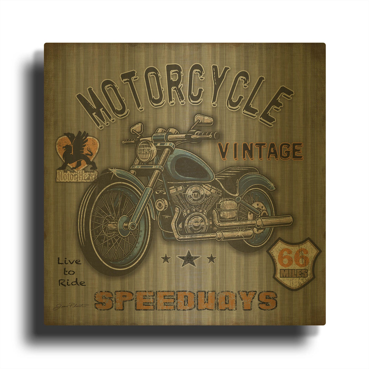 'Motorcycle Speedway B' By Jean Plout Gold Metal Wall Art