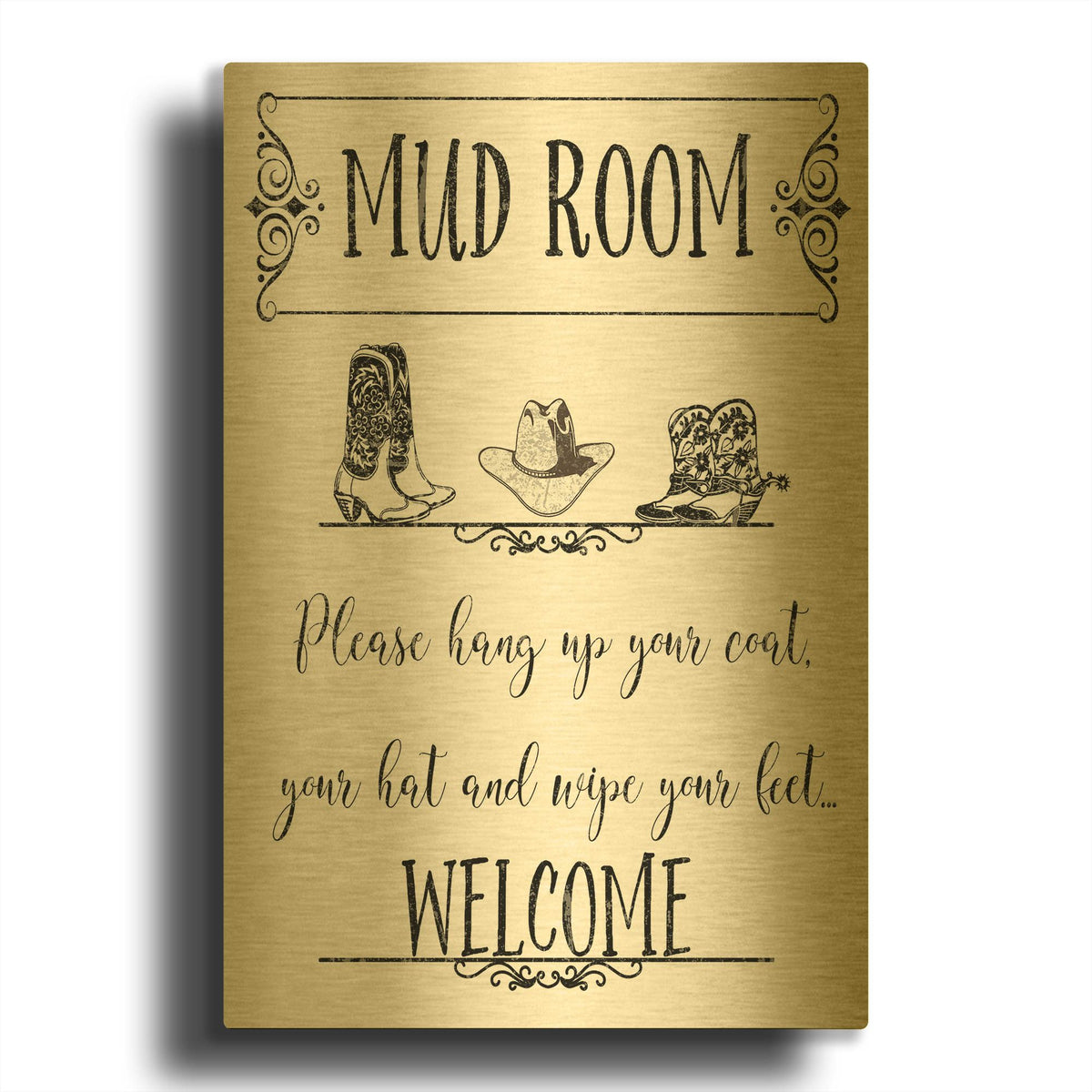 'Mud Room E' By Jean Plout Gold Metal Wall Art