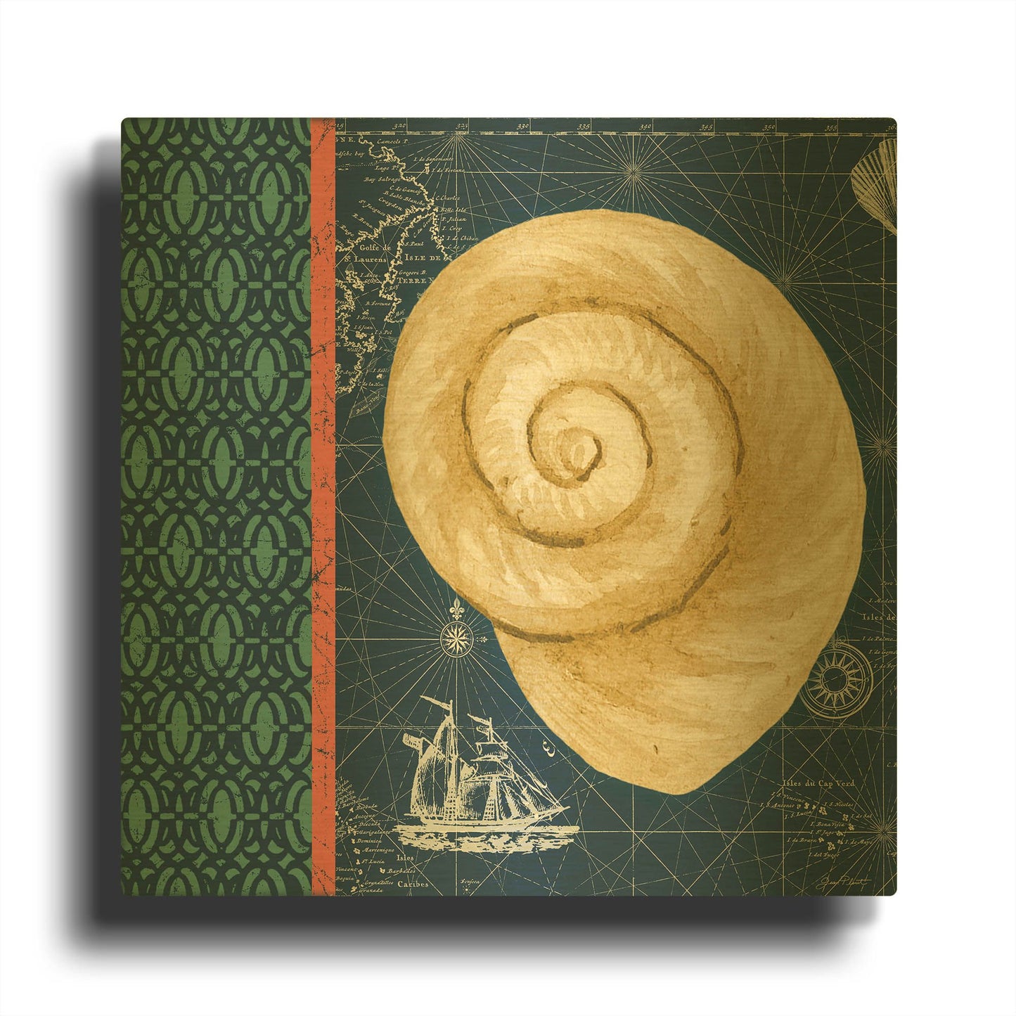 'Nautical Blues B' By Jean Plout Gold Metal Wall Art