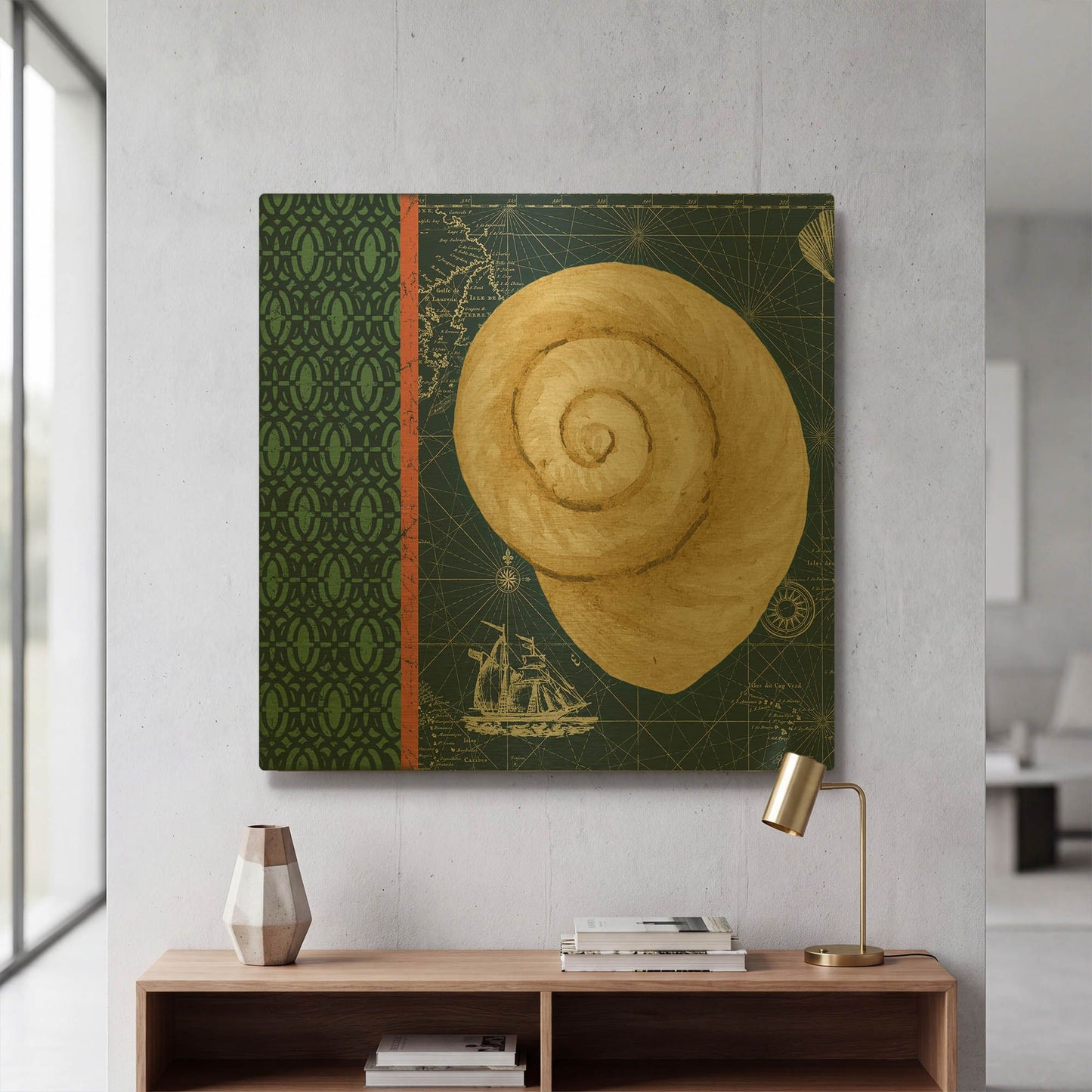 'Nautical Blues B' By Jean Plout Gold Metal Wall Art