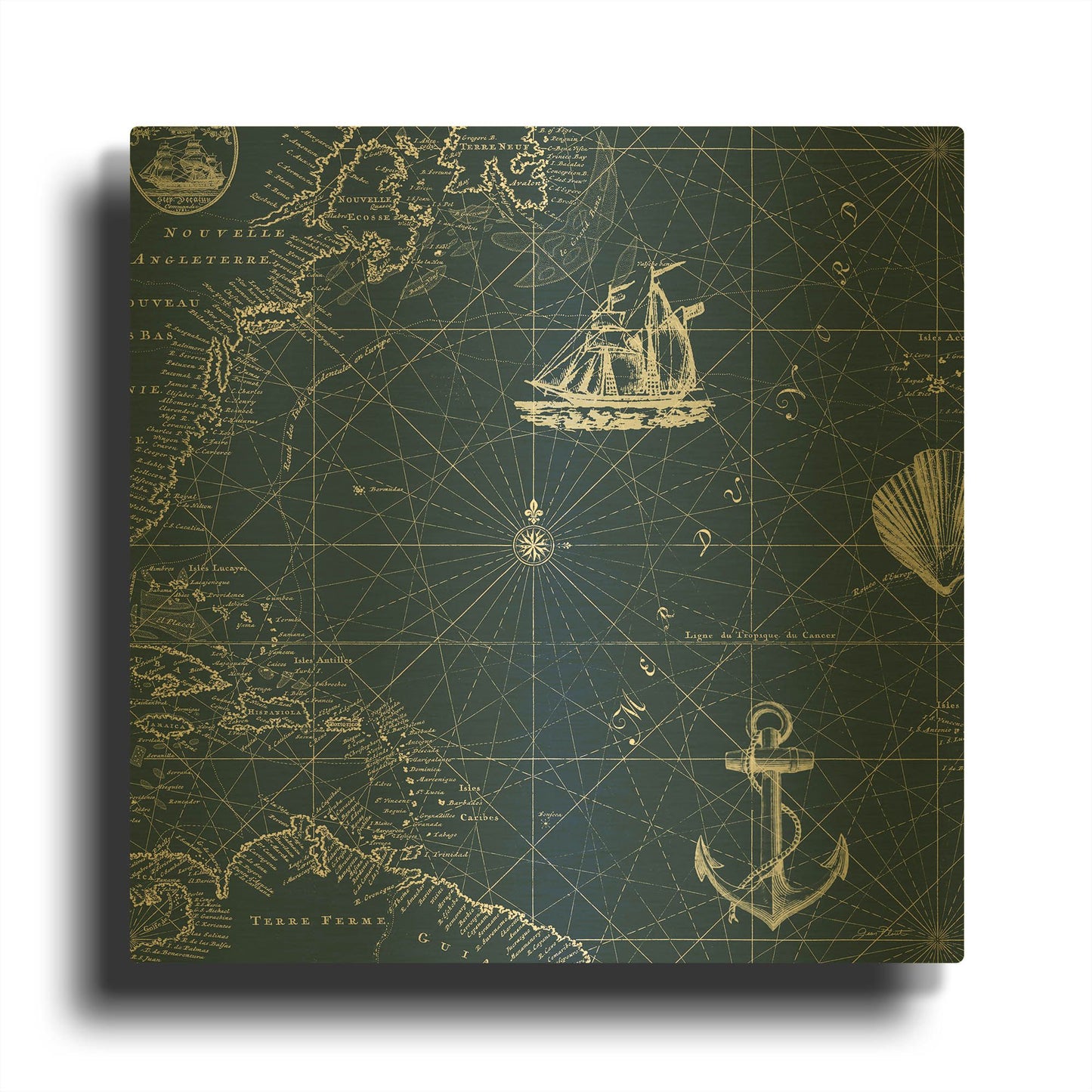 'Nautical Blues D' By Jean Plout Gold Metal Wall Art