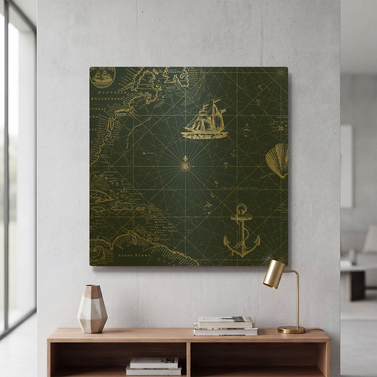 'Nautical Blues D' By Jean Plout Gold Metal Wall Art