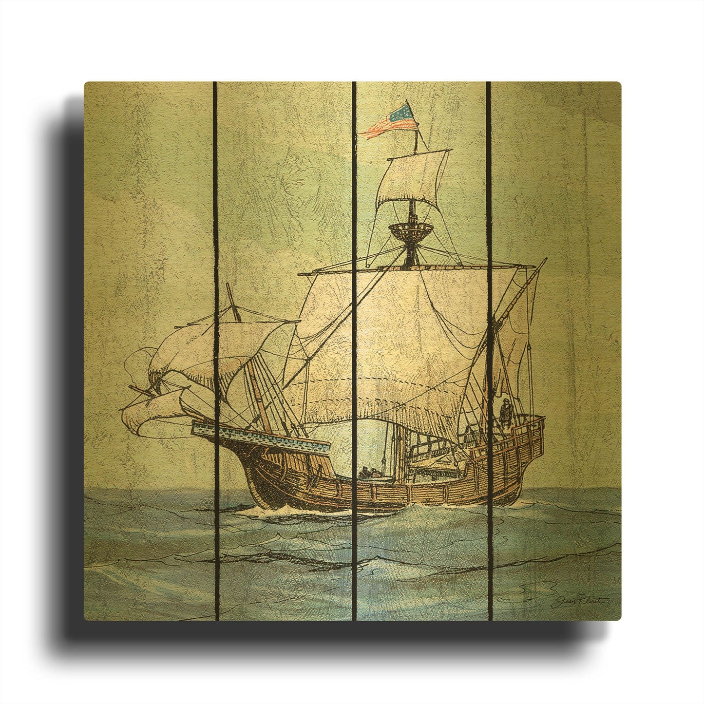 'Nautical Ships A' By Jean Plout Gold Metal Wall Art