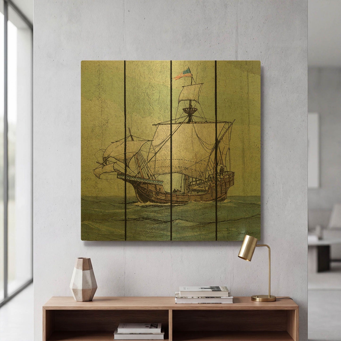 'Nautical Ships A' By Jean Plout Gold Metal Wall Art