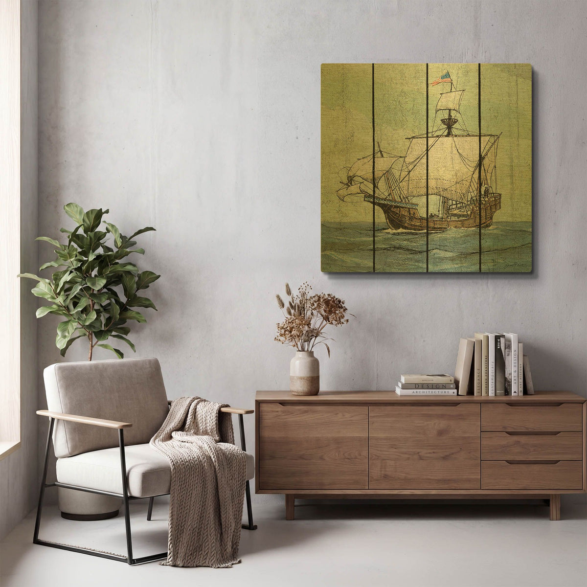 'Nautical Ships A' By Jean Plout Gold Metal Wall Art
