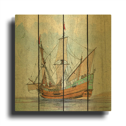 'Nautical Ships C' By Jean Plout Gold Metal Wall Art