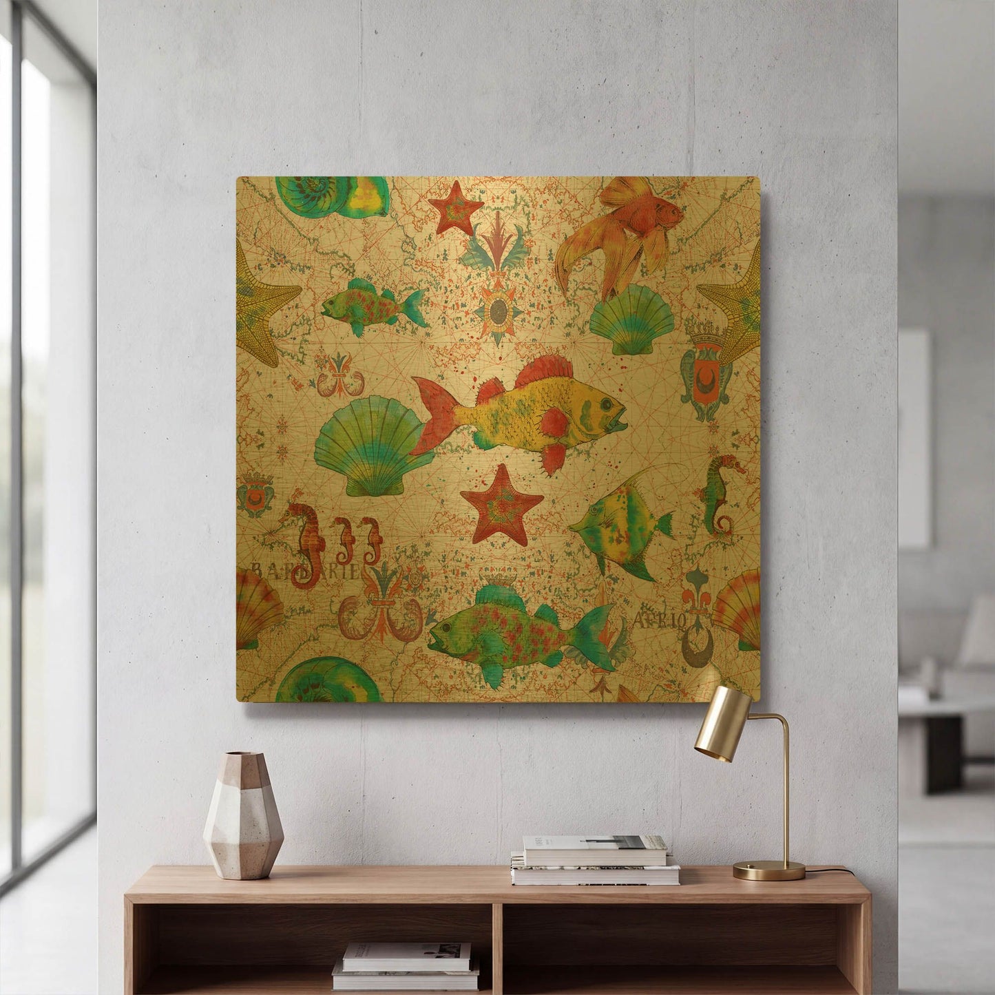 'Nautical Treasures R' By Jean Plout Gold Metal Wall Art