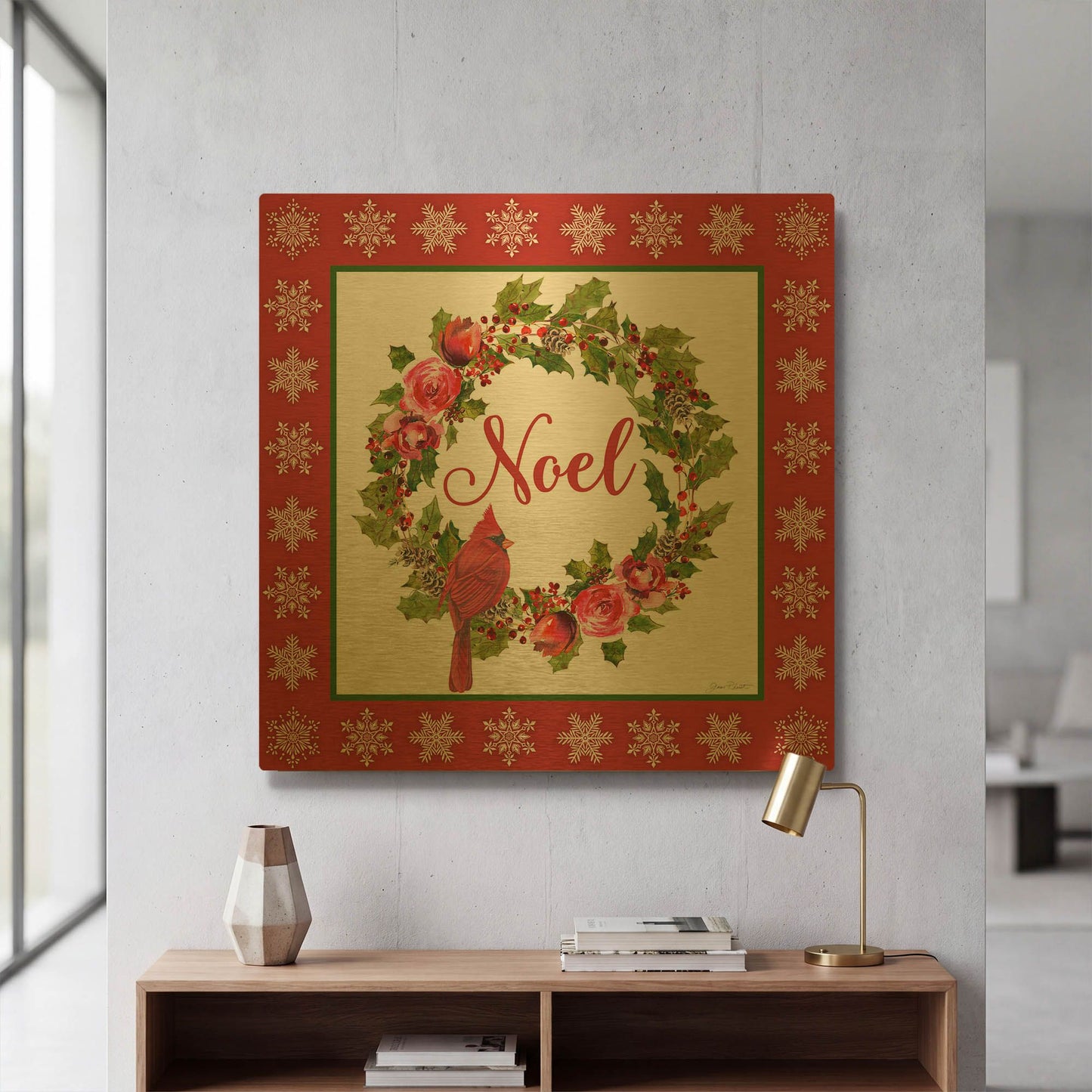 'Noel Wreath' By Jean Plout Gold Metal Wall Art