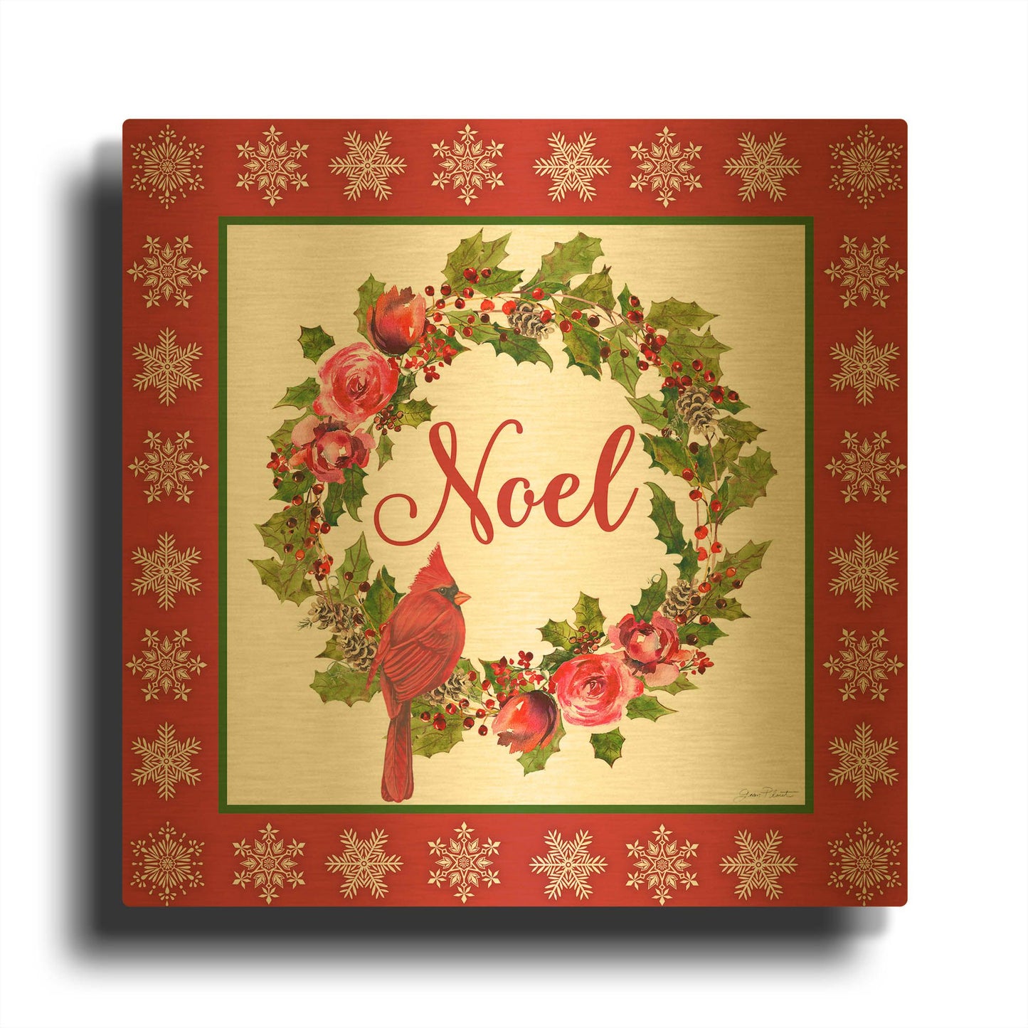 'Noel Wreath' By Jean Plout Gold Metal Wall Art