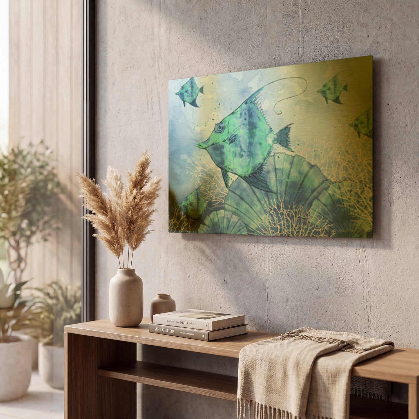 'Ocean Blues A' By Jean Plout Gold Metal Wall Art