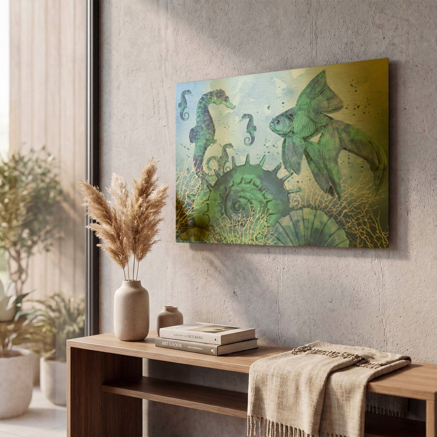 'Ocean Blues B' By Jean Plout Gold Metal Wall Art
