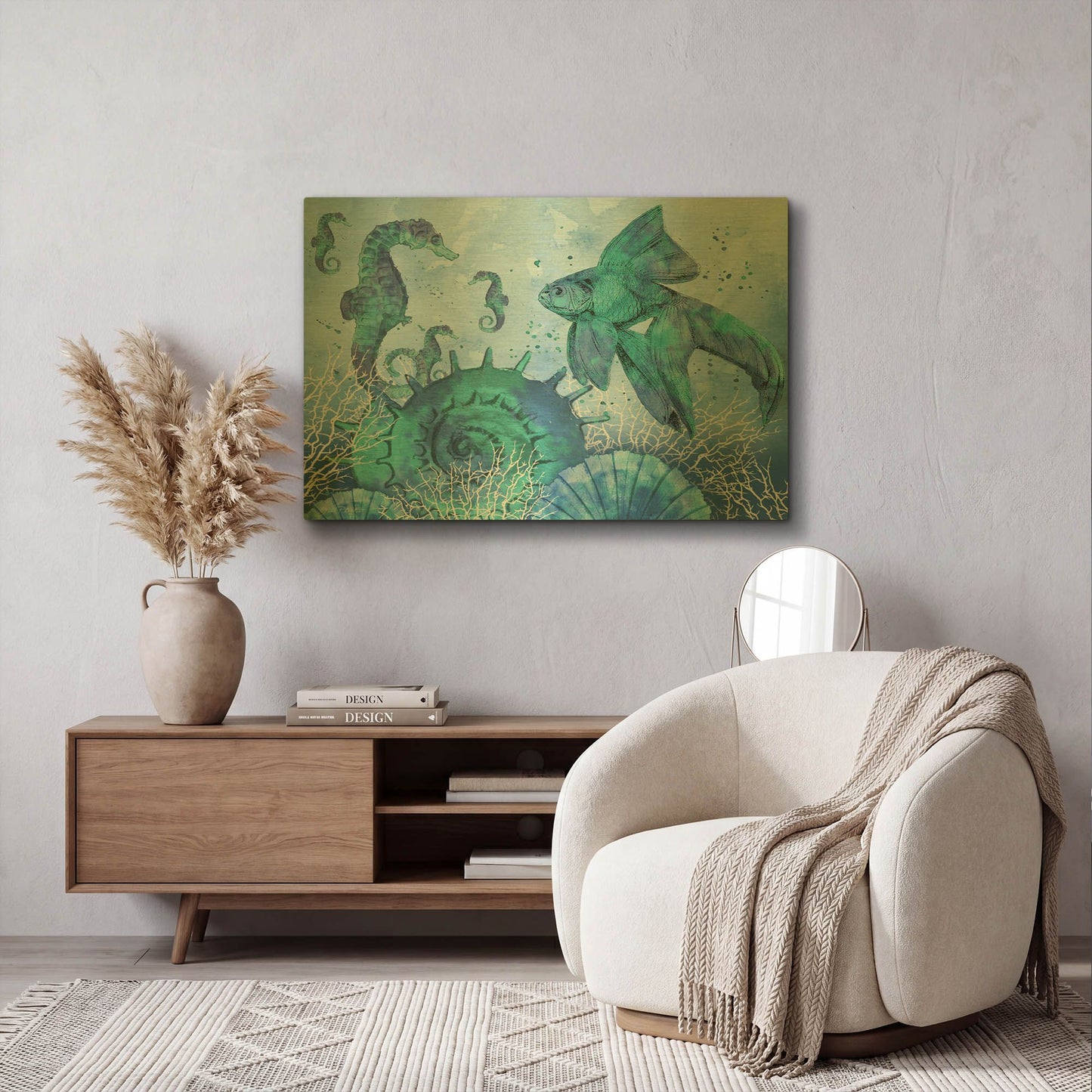 'Ocean Blues B' By Jean Plout Gold Metal Wall Art