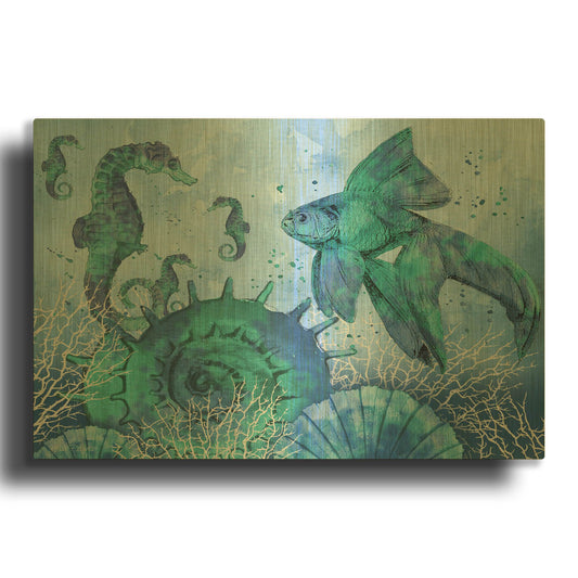 'Ocean Blues B' By Jean Plout Gold Metal Wall Art