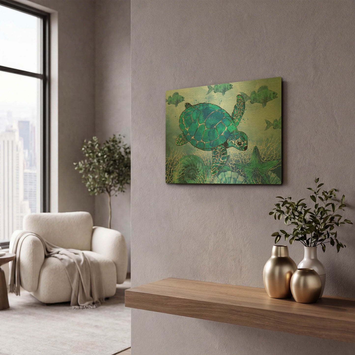 'Ocean Blues C' By Jean Plout Gold Metal Wall Art