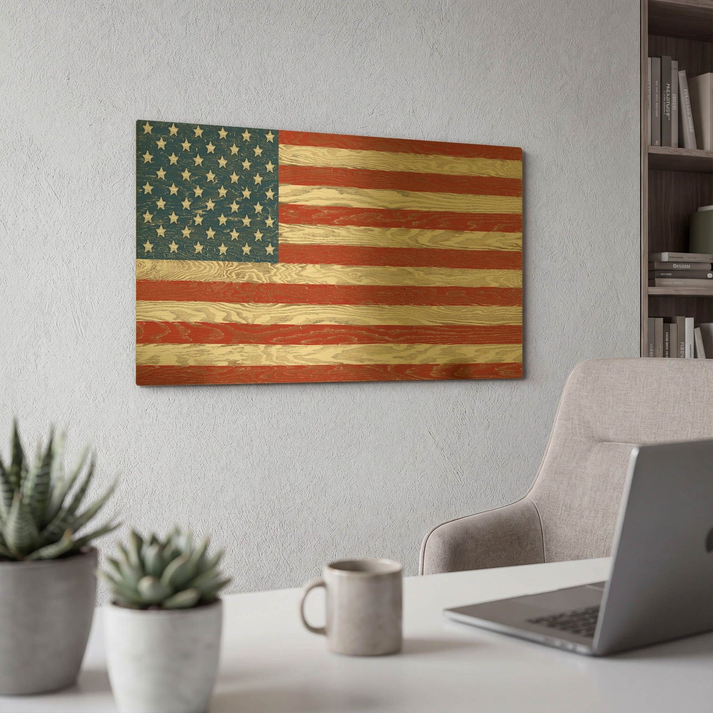 'Old Glory On Wood A' By Jean Plout Gold Metal Wall Art
