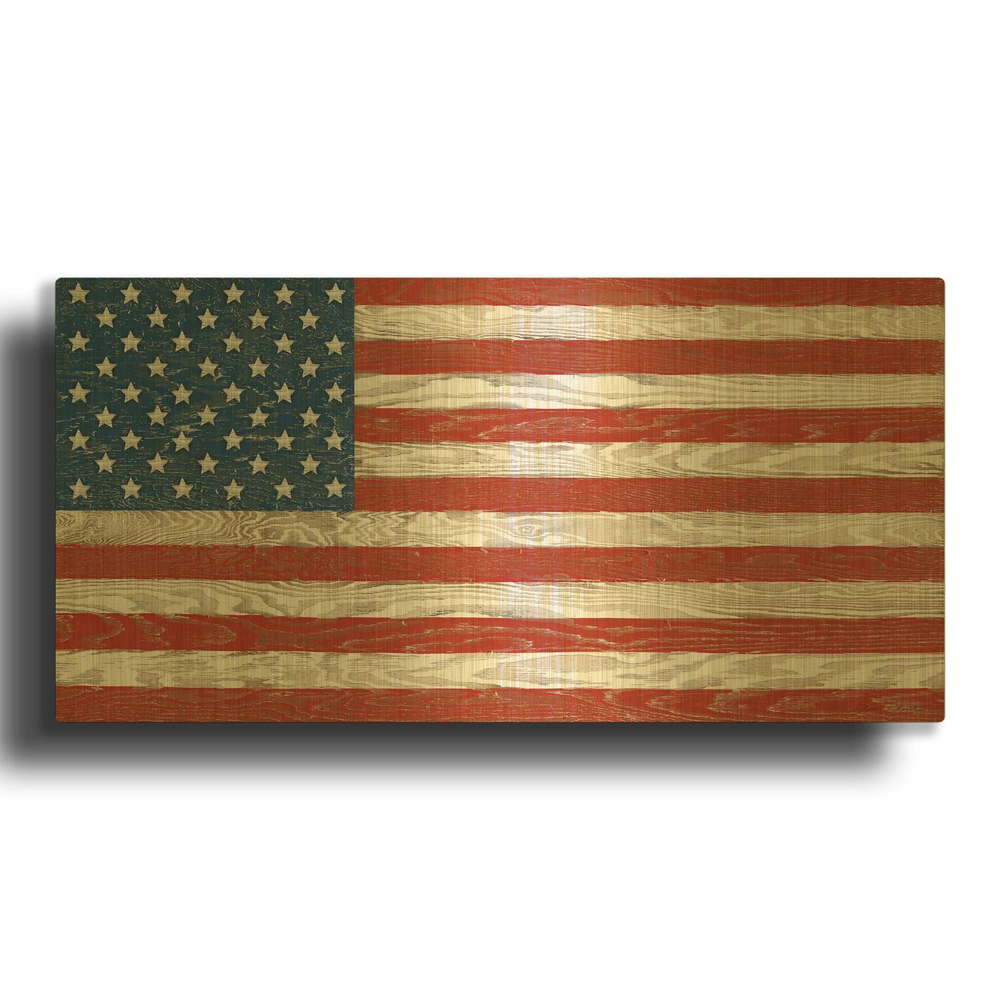 'Old Glory On Wood A' By Jean Plout Gold Metal Wall Art