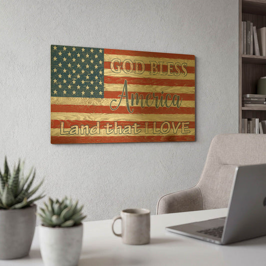 'Old Glory On Wood B' By Jean Plout Gold Metal Wall Art