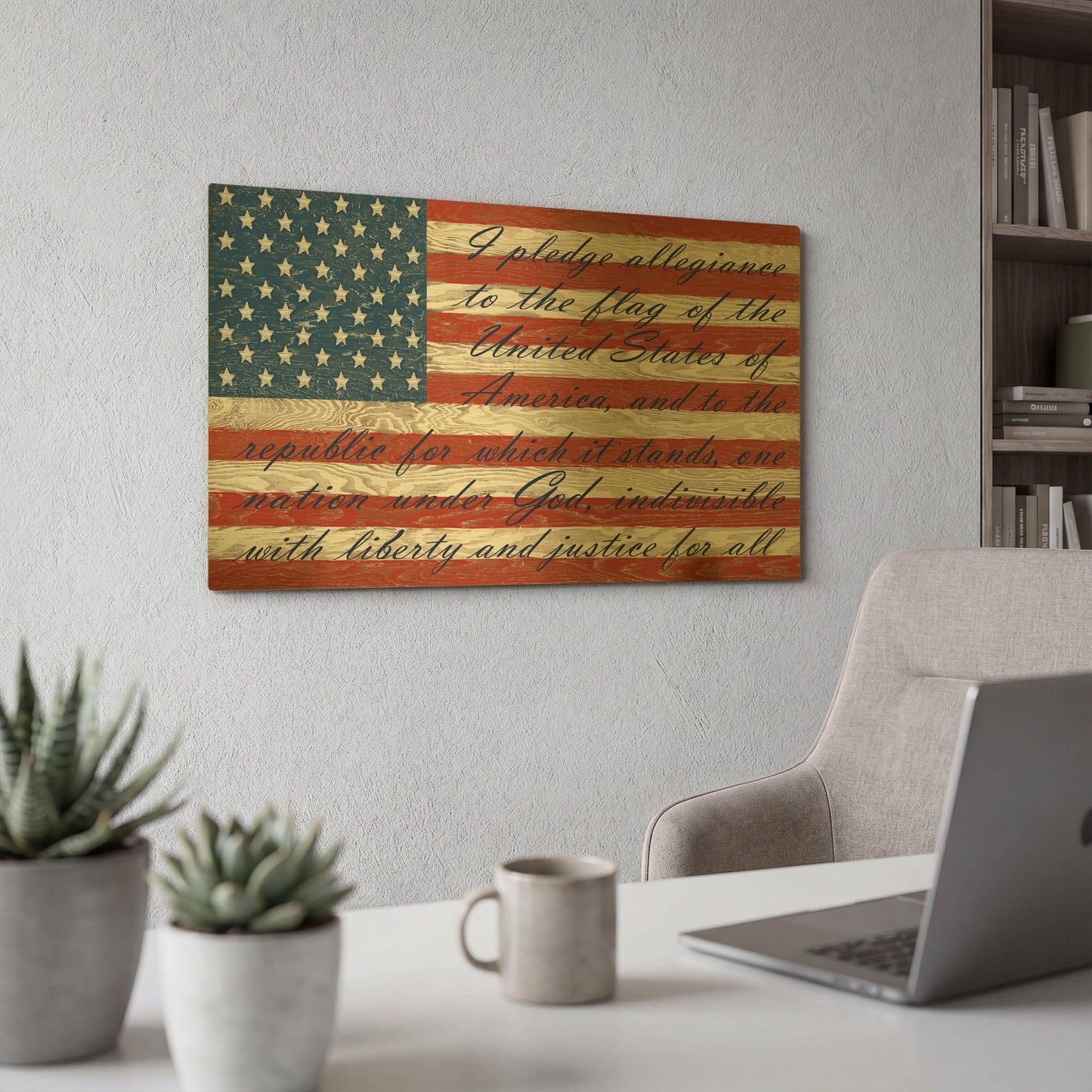 'Old Glory On Wood D' By Jean Plout Gold Metal Wall Art