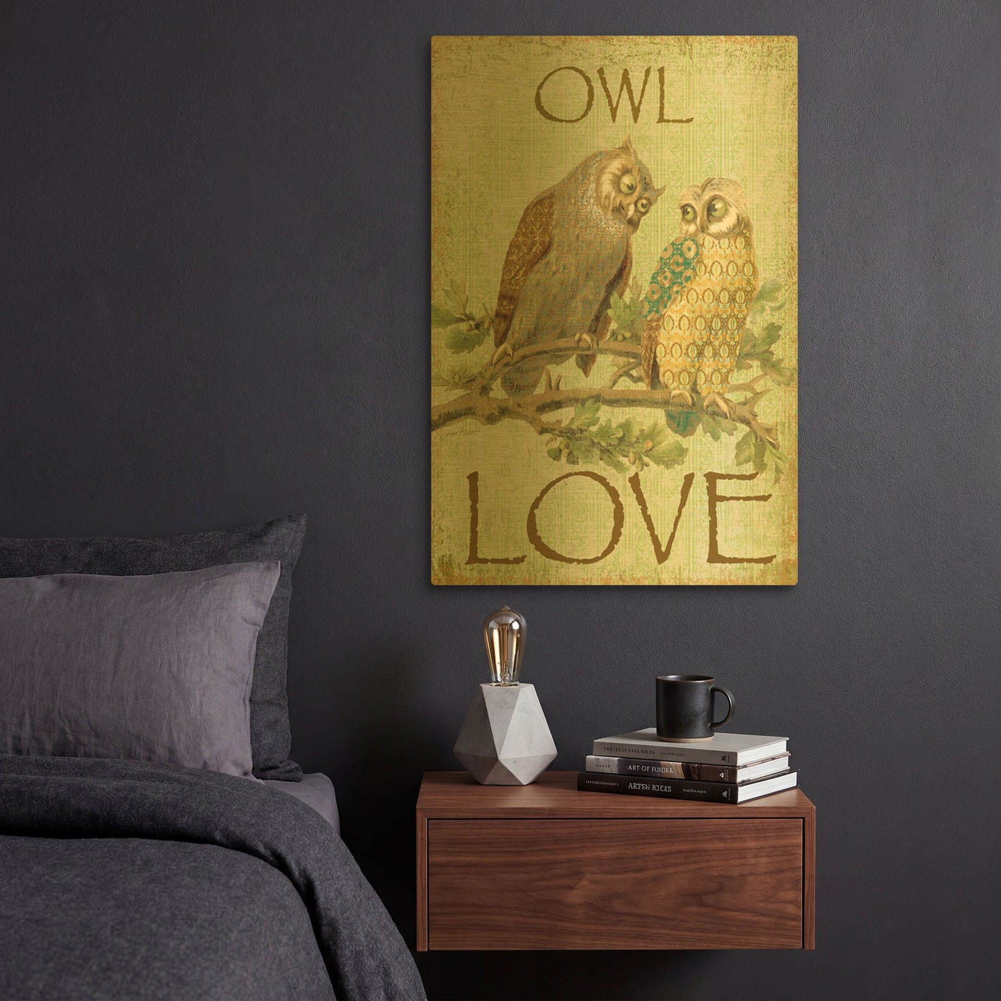 'Owl Love' By Jean Plout Gold Metal Wall Art