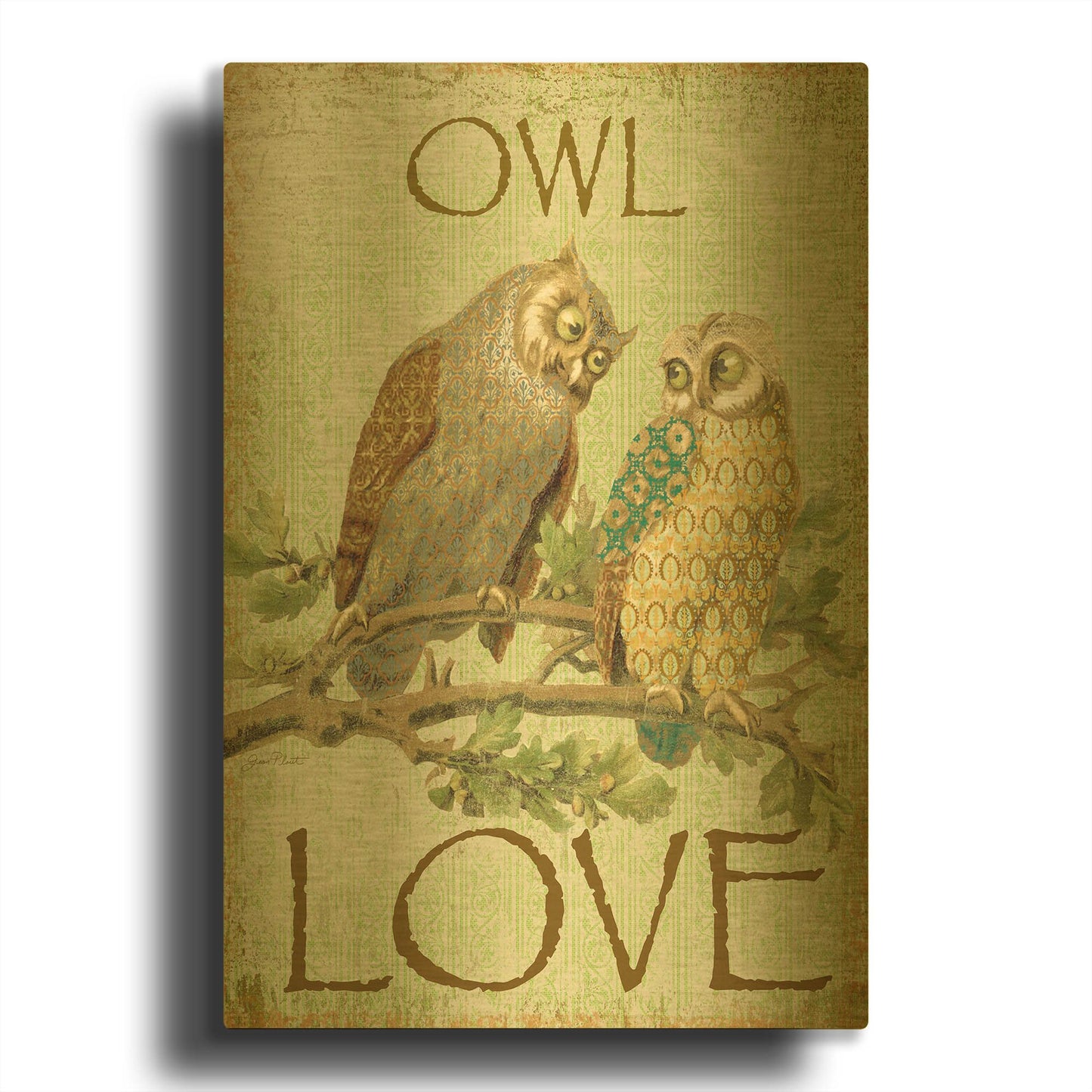 'Owl Love' By Jean Plout Gold Metal Wall Art