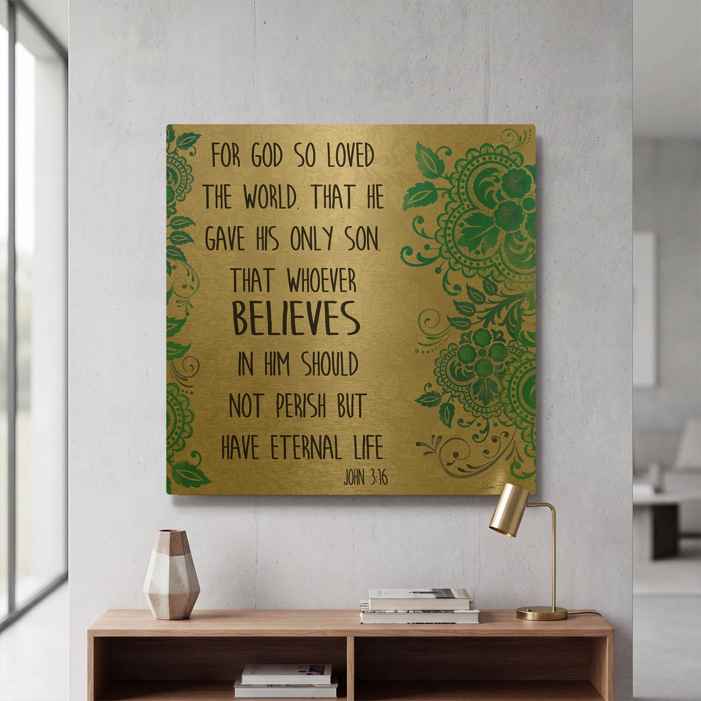 'Paisley Bible Verse A' By Jean Plout Gold Metal Wall Art