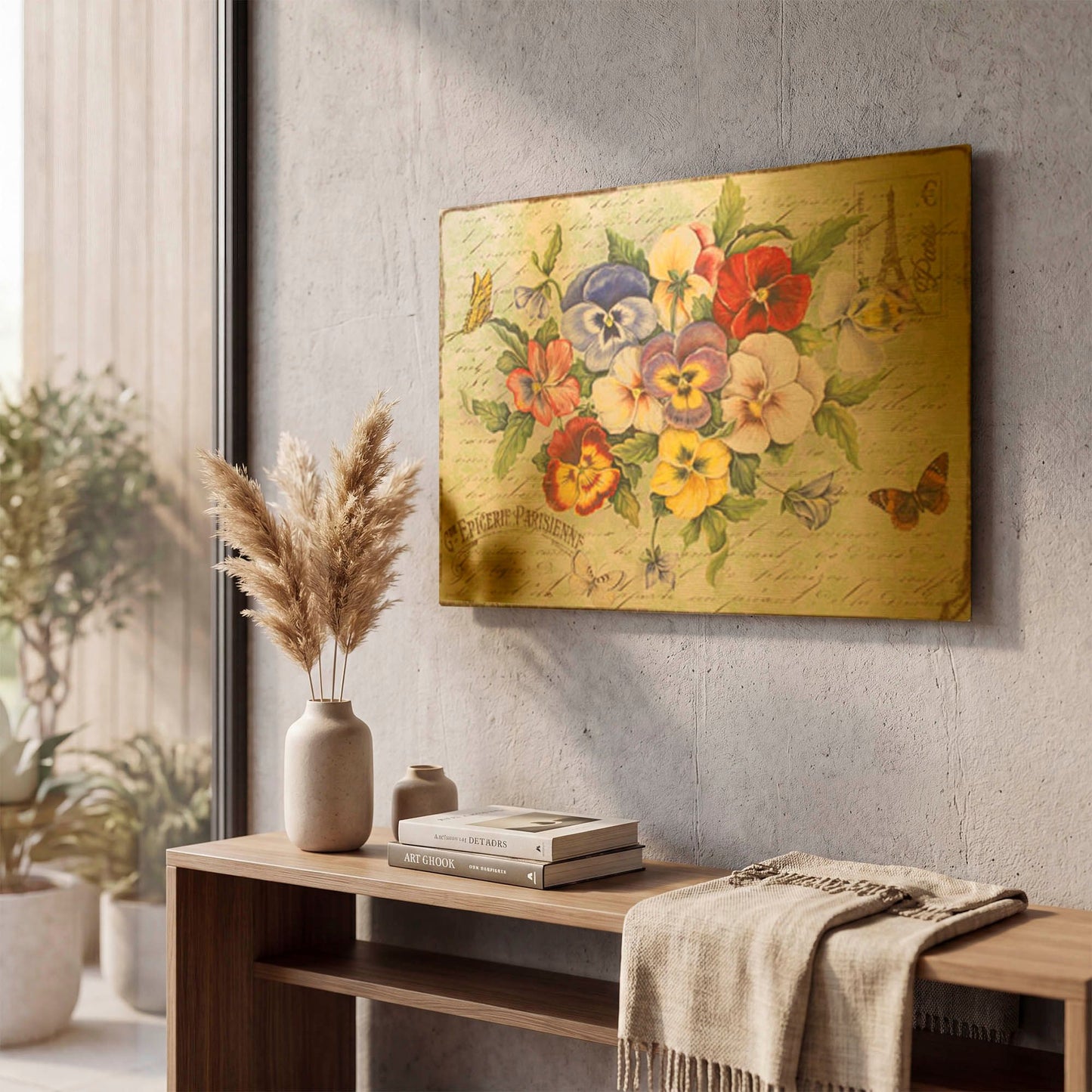 'Pansies And Butterflies' By Jean Plout Gold Metal Wall Art