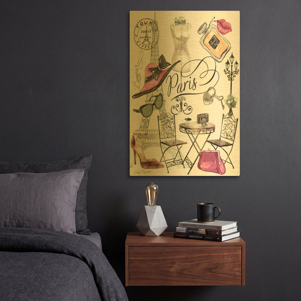 'Paris Lamour' By Jean Plout Gold Metal Wall Art
