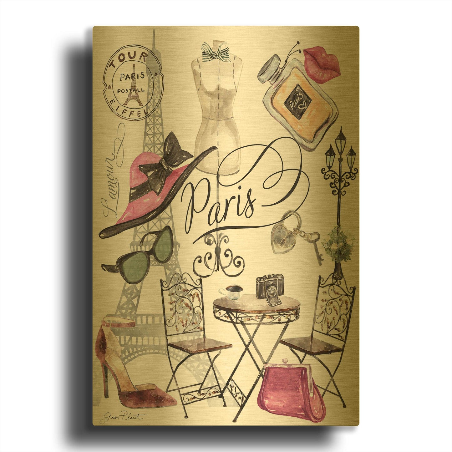 'Paris Lamour' By Jean Plout Gold Metal Wall Art