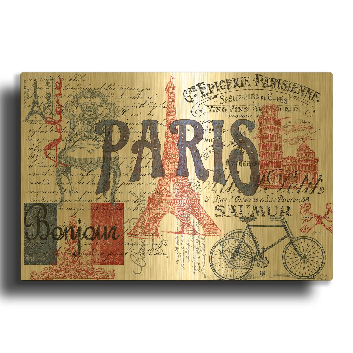 'Paris Tray 1' By Jean Plout Gold Metal Wall Art
