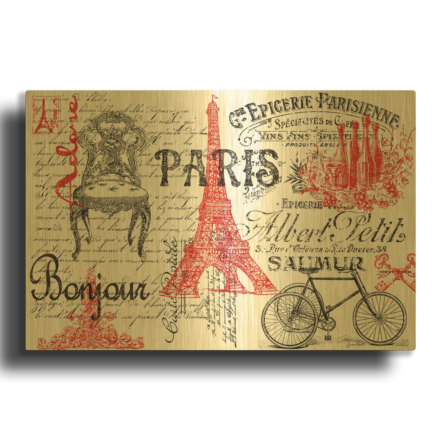 'Paris Tray 2' By Jean Plout Gold Metal Wall Art