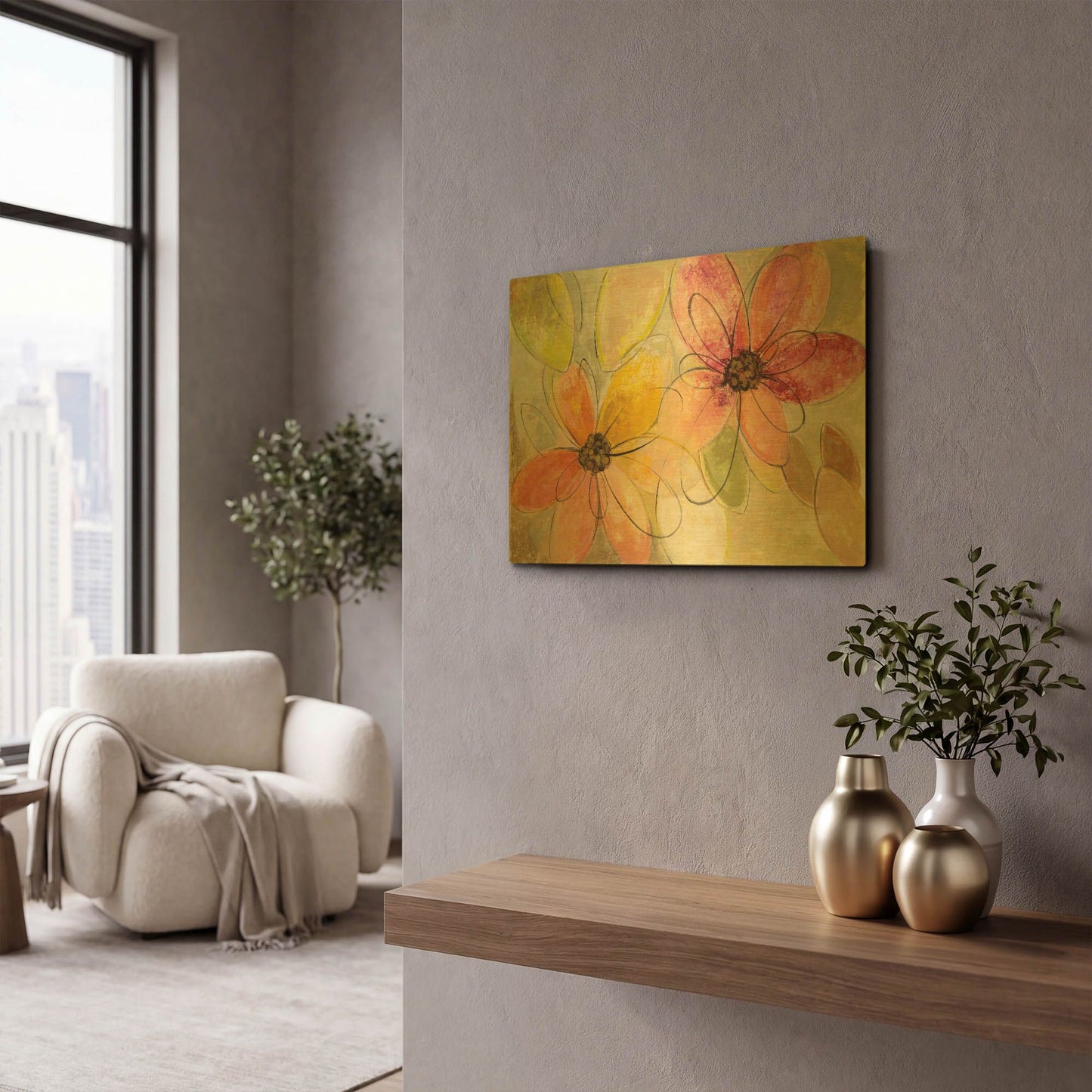 'Neon Floral' By Silvia Vassileva Gold Metal Wall Art